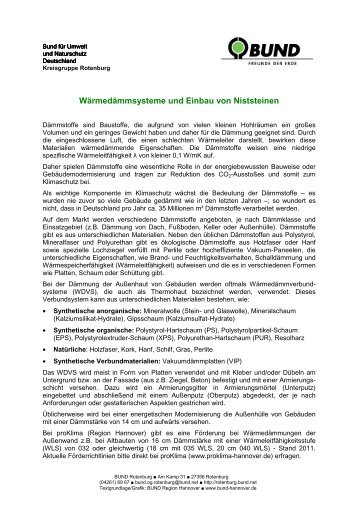 Wärmedämmsysteme und Einbau von Niststeinen - BUND Rotenburg