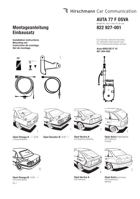 Montageanleitung Einbausatz AUTA 77 F OSVA 822 927-001