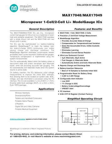 MAX17048/MAX17049 Micropower 1-Cell/2-Cell Li+ ... - Maxim