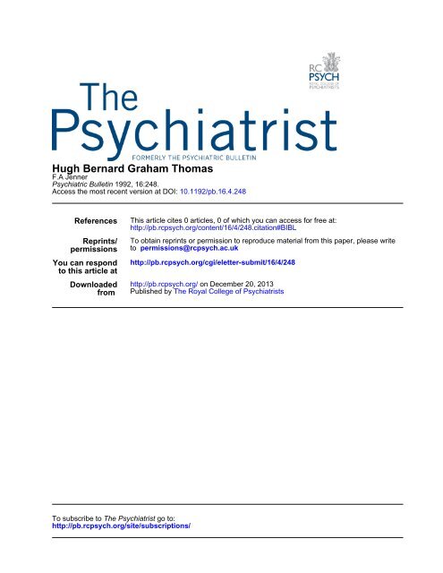 'Neuropathology in relation to Mental Disease ... - The Psychiatrist