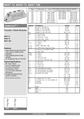 SKKT 72, SKKH 72, SKKT 72B THYRISTOR