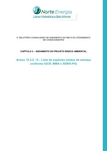 Anexo 12.3.2 - 9 – Lista de espécies (status de ameaça conforme ...