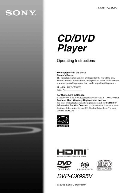CD/DVD Player - Manuals, Specs &amp; Warranty - Sony