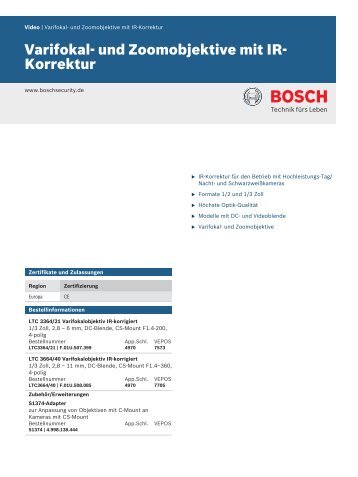 Varifokal- und Zoomobjektive mit IR-Korrektur - Bosch Security ...