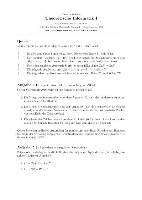 Theoretische Informatik I Universitat Potsdam