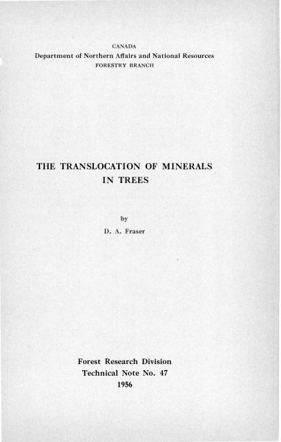 the translocation of minerals in trees - Canadian Forest Service