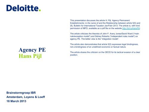 Agency PE Hans Pijl - Deloitte - Deloitte