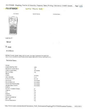 Casio Technical Data Sheets