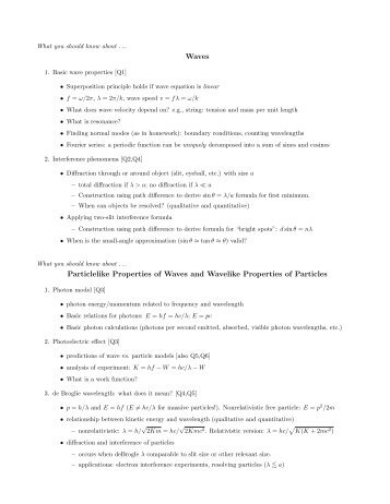 Waves Particlelike Properties of Waves and Wavelike Properties of ...