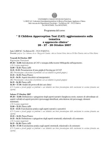 Programma del corso “ Il Children Apperception Test (CAT ... - DPSS