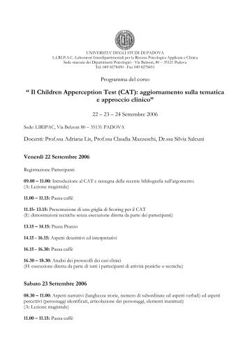 “ Il Children Apperception Test (CAT): aggiornamento sulla ... - DPSS