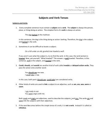 Subjects and Verbs - Bellevue College