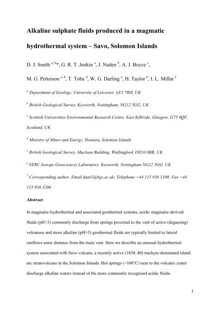 Alkaline sulphate fluids produced in a magmatic hydrothermal system