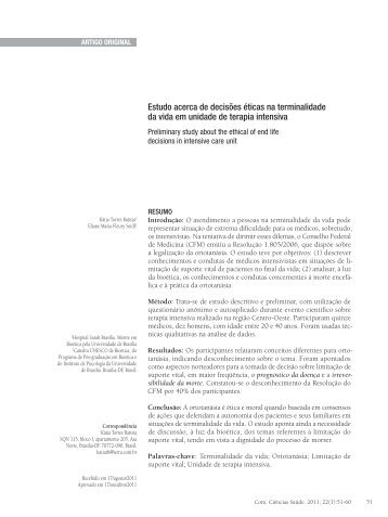 Estudo acerca de decisões éticas na terminalidade da vida em ...