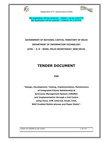 Click to Download the Tender Document for CRGMS & Call Centre.