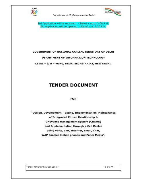 Click to Download the Tender Document for CRGMS & Call Centre.