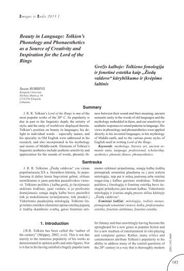 Beauty in Language: Tolkien's Phonology and ... - Biblioteka