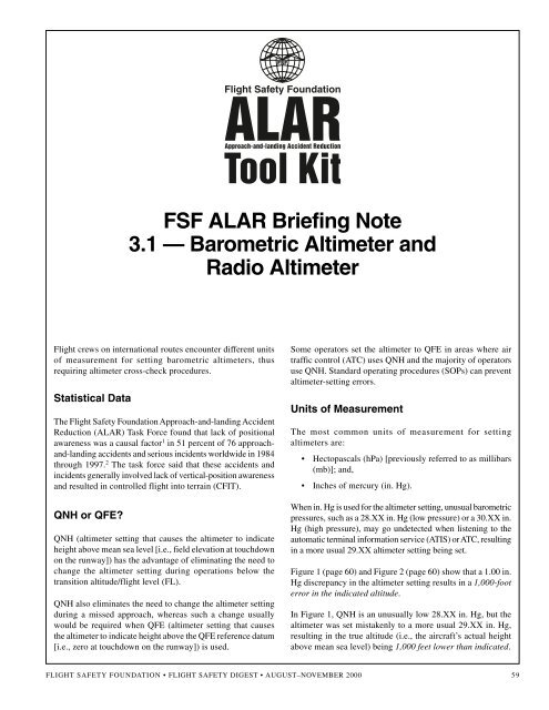 FSF ALAR Briefing Note 3.1 -- Barometric Altimeter and Radio ...