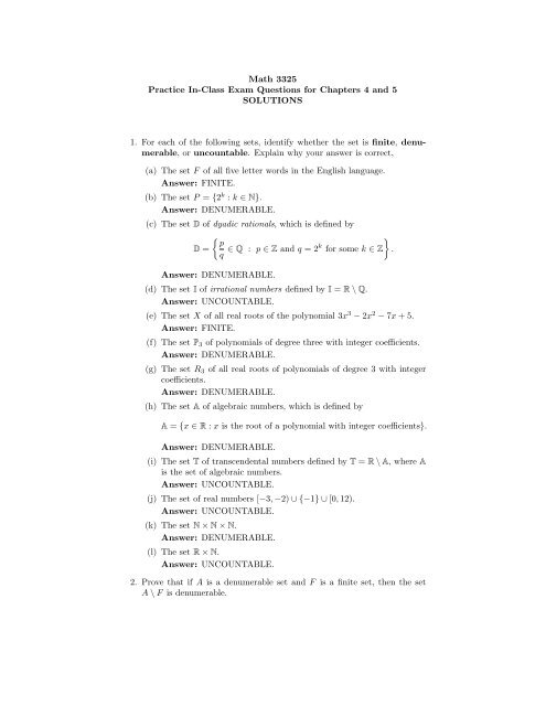 Solutions to In-Class Practice Exam