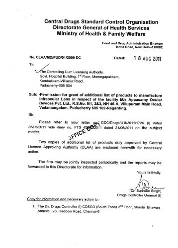 18/08/2011 - Central Drugs Standard Control Organization