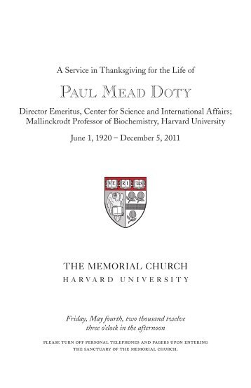 Paul Doty Memorial Service - Belfer Center for Science and ...