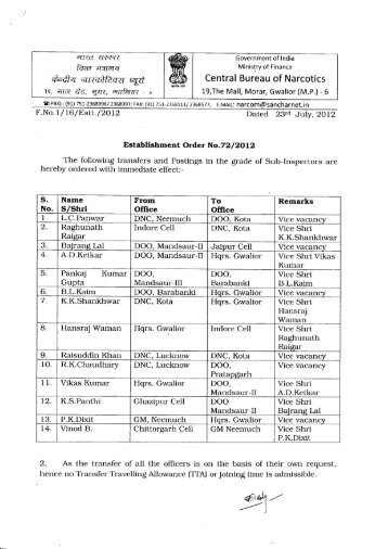 Order No. 72/2012 dated 23-07-2012 - Central Bureau of Narcotics