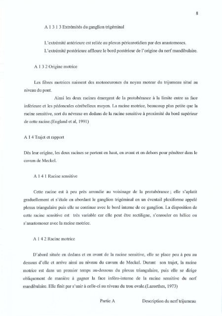 Etude de l'innervation trigéminale des territoires méningés