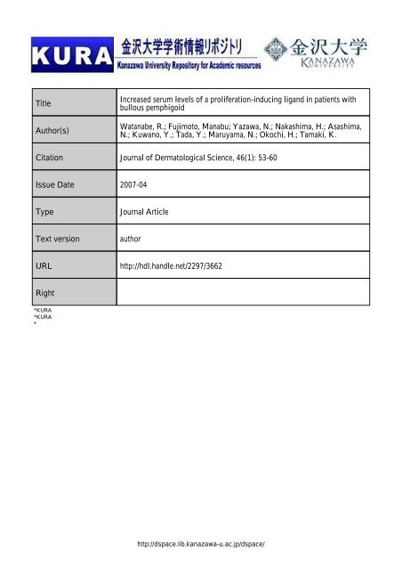 Title Increased serum levels of a proliferation-inducing ligand in ...