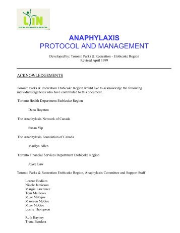 anaphylaxis protocol and management - Leisure Information Network