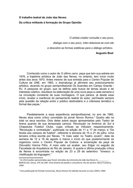 CARBONE, Roberta. O trabalho teatral de João ... - Portal ABRACE