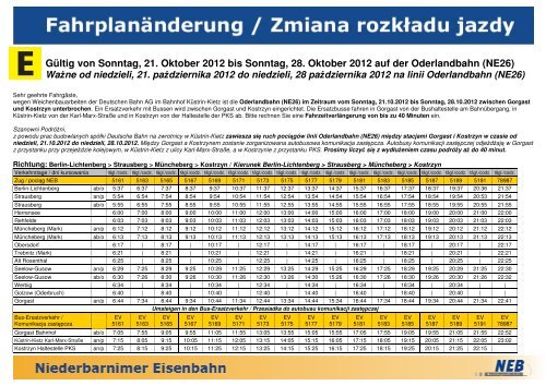 Zmiany w rozkładzie jazdy na odcinku Kostrzyn - Przewozy ...