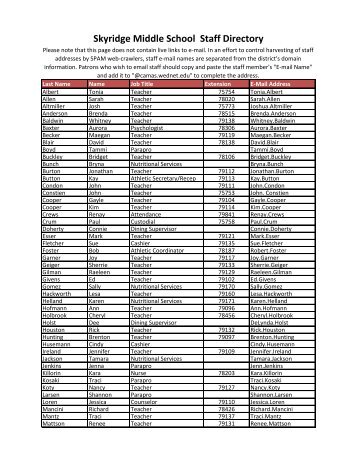 Skyridge Middle School Staff Directory - Camas School District