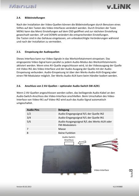 Video-Einspeiser VL2-DVD800 für Opel DVD800/CD500 ...