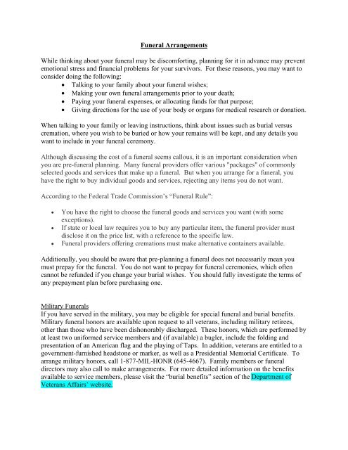 Statement Of Funeral Arrangements