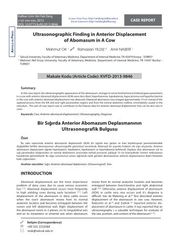 Bir Sığırda Anterior Abomazum Deplasmanının Ultrasonografik ...