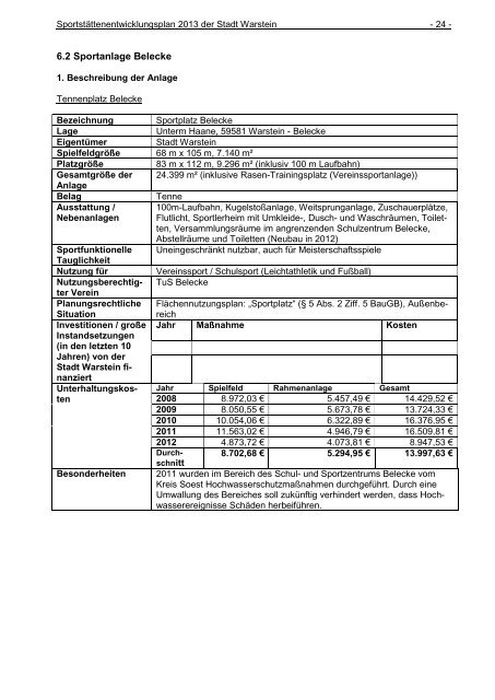 Sportstättenentwicklungsplan - Warstein