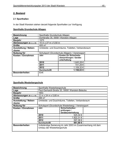 Sportstättenentwicklungsplan - Warstein