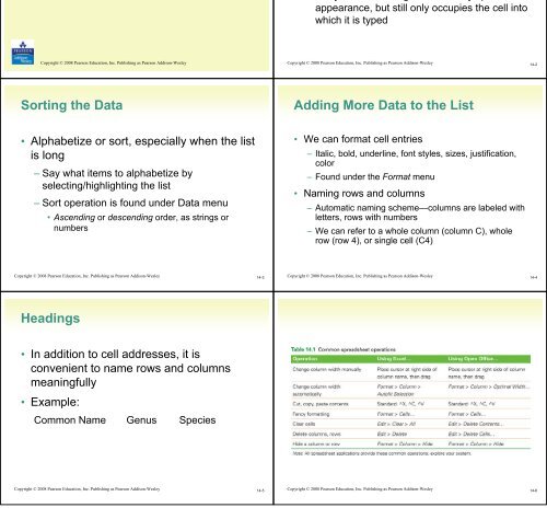 Arranging Information Sorting the Data Adding More Data to ... - Njit