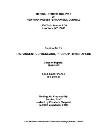 The Vincent Du Vigneaud, PhD (1901-1978) Papers - Weill Medical ...