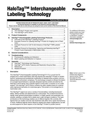 HaloTag™ Interchangeable Labeling Technology - The Wolfson ...