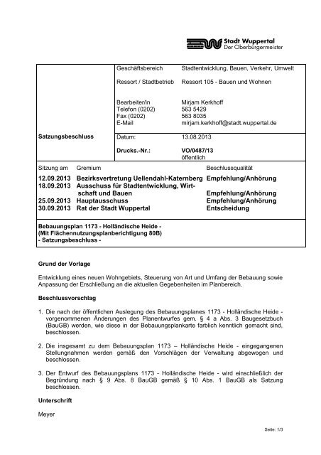 Bebauungsplan 1173 - Drucksache ... - Stadt Wuppertal