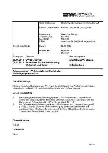 Bebauungsplan 1177 - Drucksache zum ... - Stadt Wuppertal