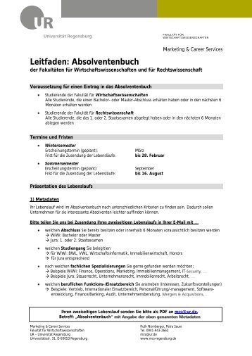 Leitfaden: Absolventenbuch - Wirtschaftswissenschaftliche Fakultät ...