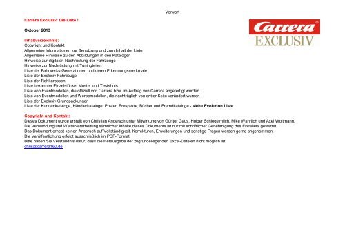 Vorwort Carrera Exclusiv: Die Liste ! Oktober 2013 ... - 124er.de