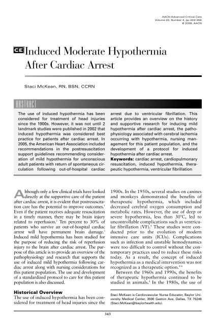 Induced Moderate Hypothermia After Cardiac Arrest - American ...