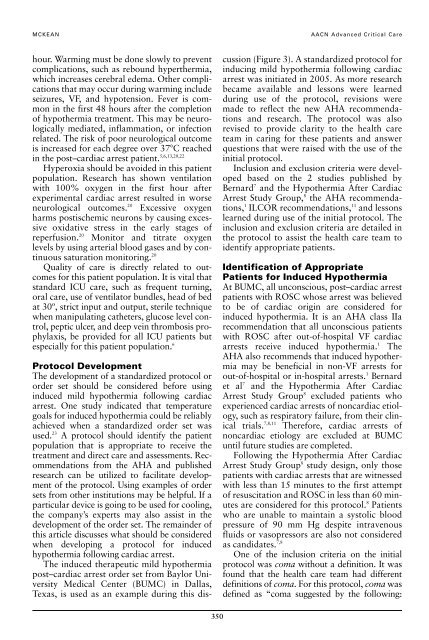 Induced Moderate Hypothermia After Cardiac Arrest - American ...