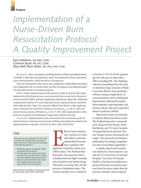 Implementation of a Nurse-Driven Burn Resuscitation Protocol: A ...