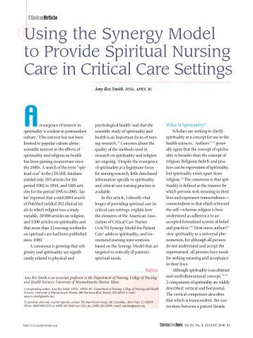 Using the Synergy Model to Provide Spiritual Nursing Care in ...