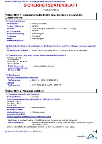 SICHERHEITSDATENBLATT - AB Sciex