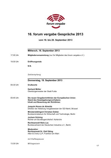 16. forum vergabe Gespräche 2013